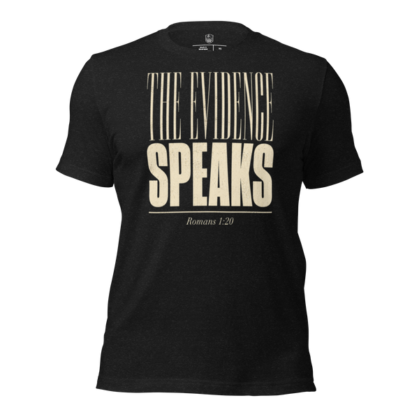 Black Gospel Noir Christian t-shirt with The Evidence Speaks Romans 1:20 front print