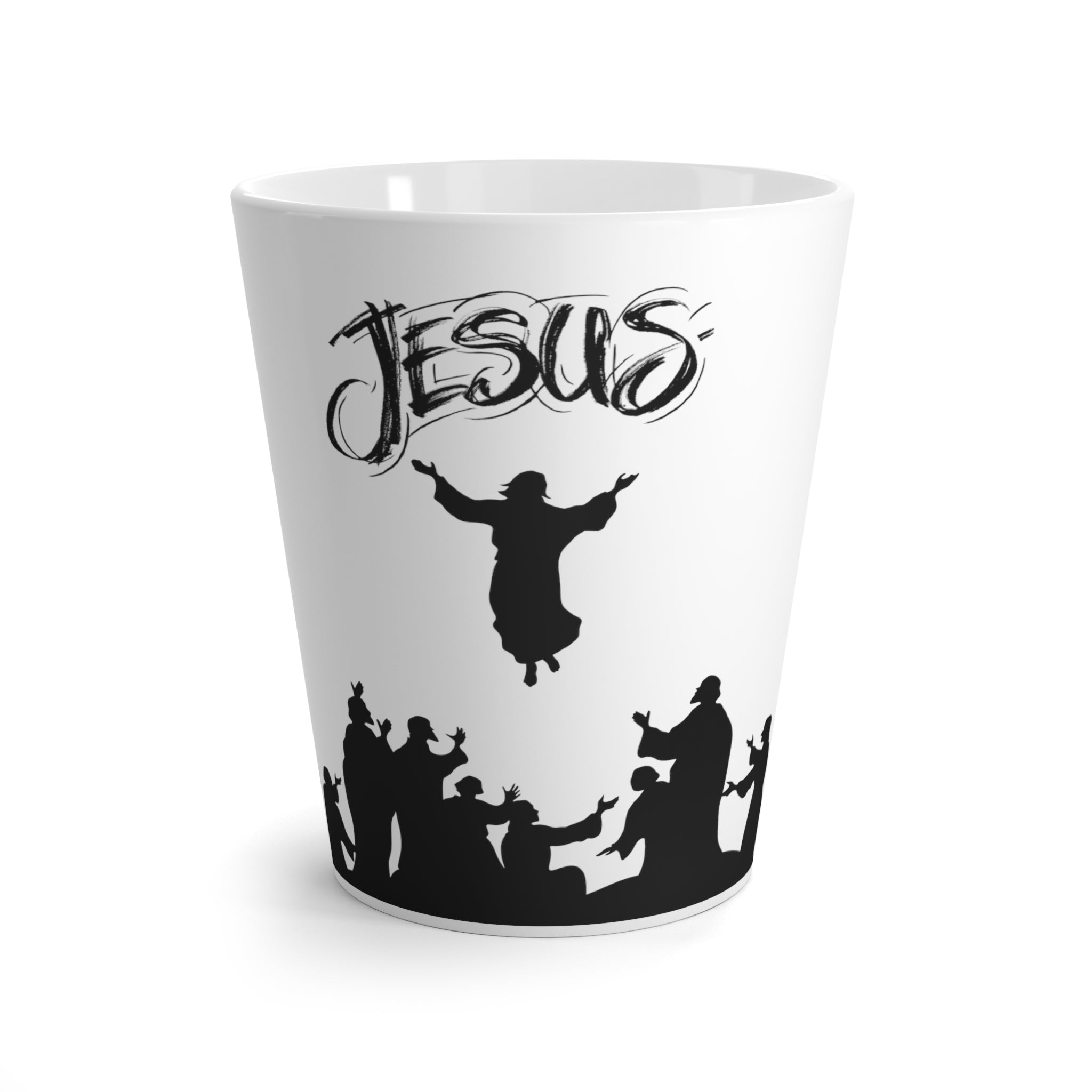 Front view of Jesus Rising from the Dead latte mug