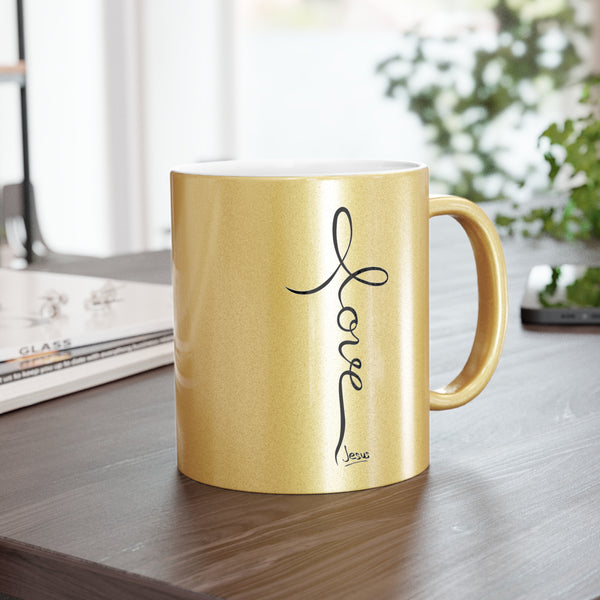 Metallic LOVE Jesus Coffee Mug - Gold or Silver, 11oz Ceramic