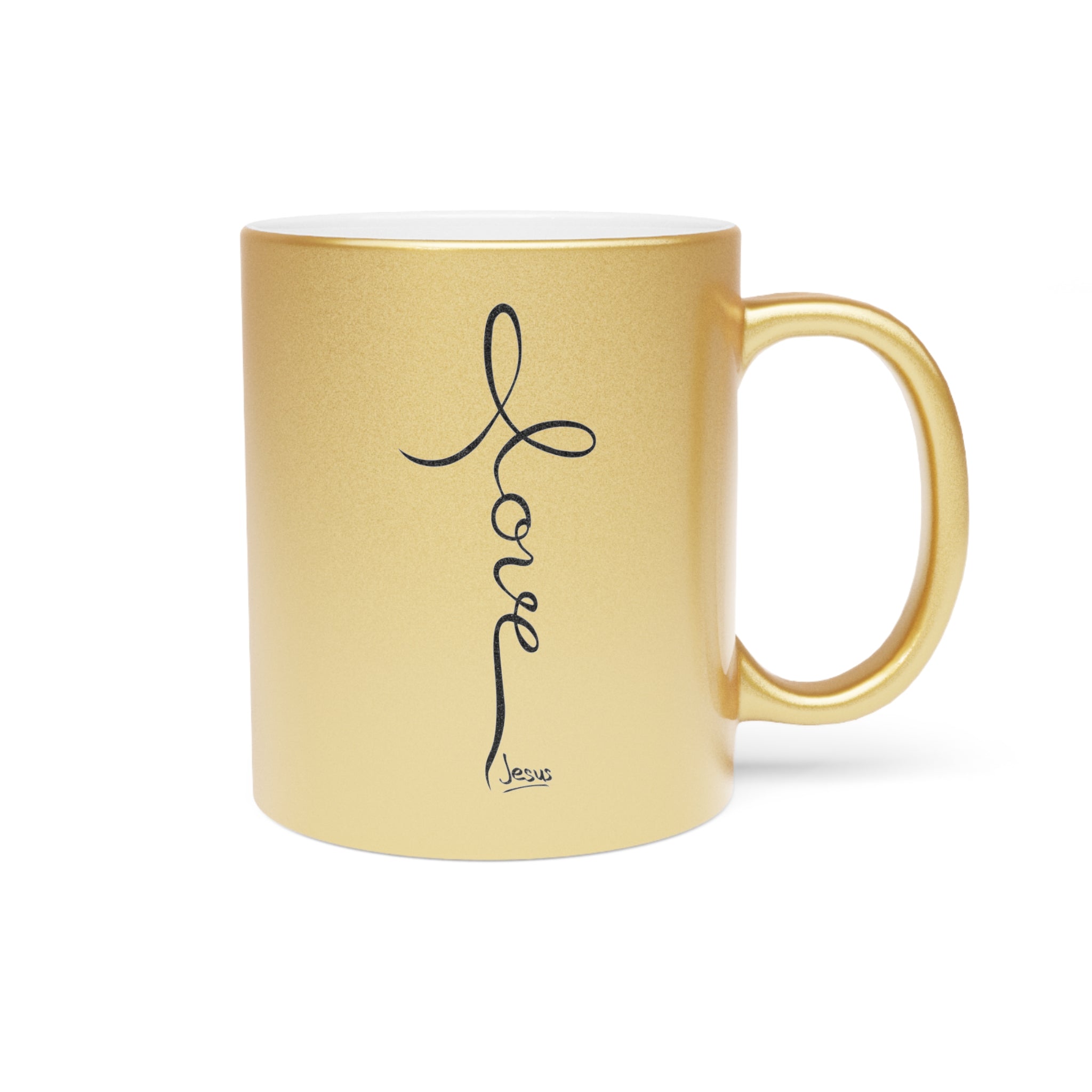 Metallic LOVE Jesus Coffee Mug - Gold or Silver, 11oz Ceramic