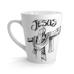 Front view of Jesus and the Cross latte mug