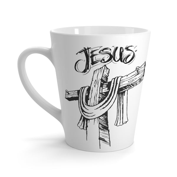 Jesus and the Cross Latte Mug - 12 oz. White Ceramic