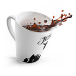 Model shot holding Jesus Rising from the Dead latte mug