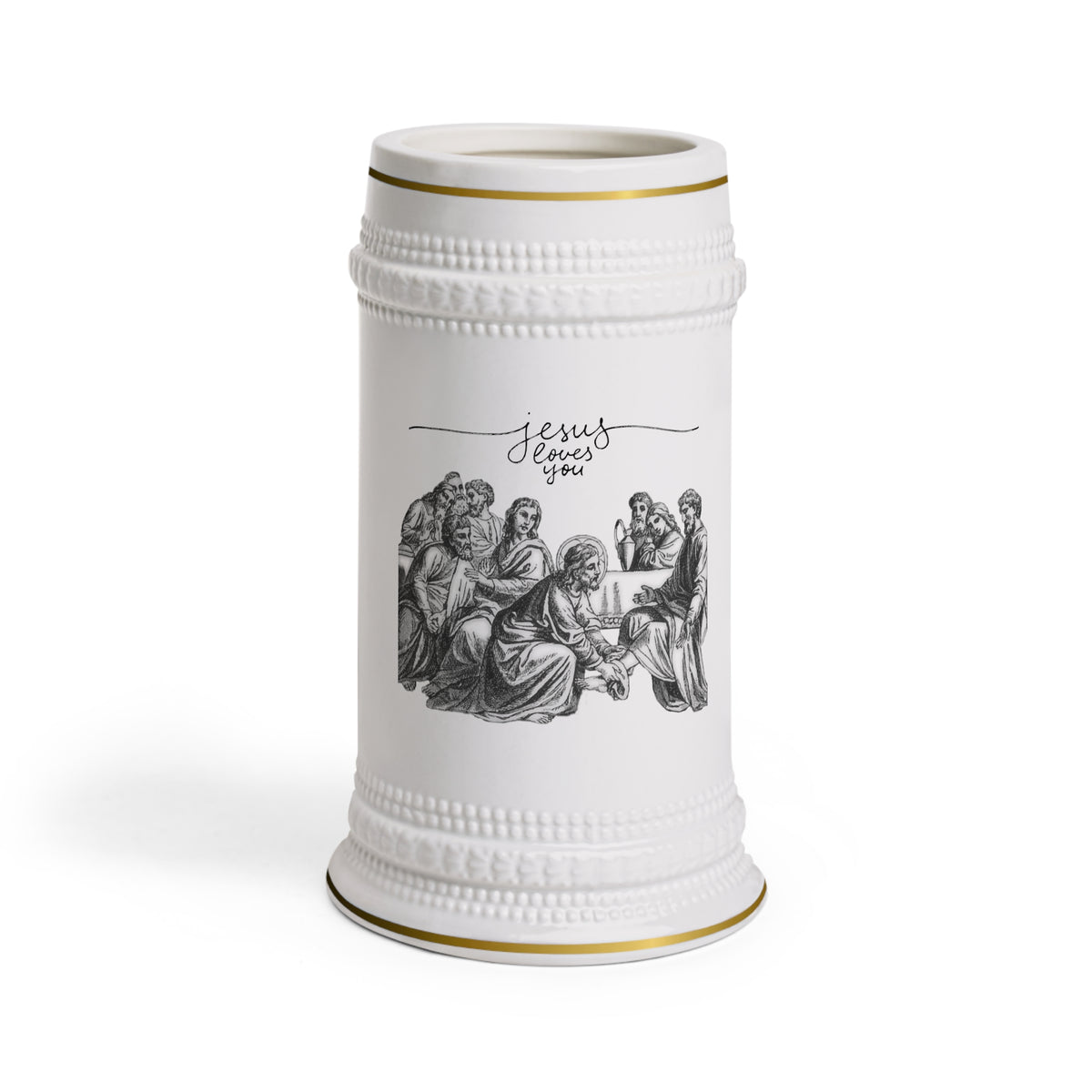 Front view of Jesus Loves You Beer Stein Mug