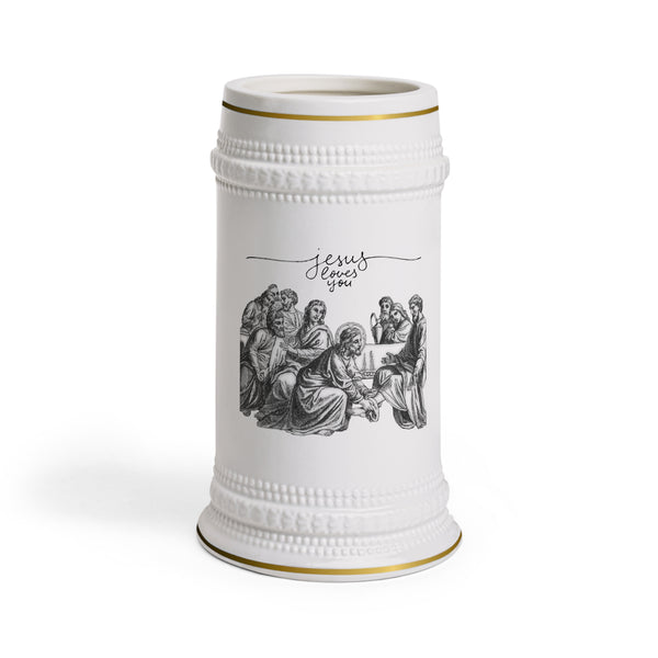 Jesus Loves You Beer Stein Mug - 22 oz. White Ceramic