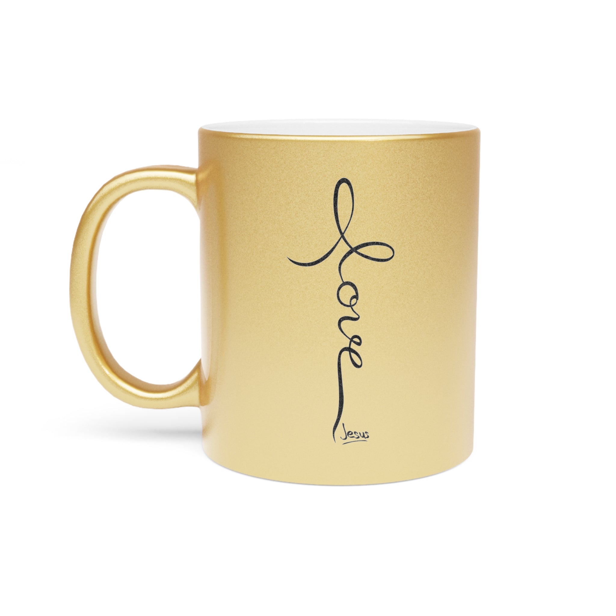 Metallic LOVE Jesus Coffee Mug - Gold or Silver, 11oz Ceramic