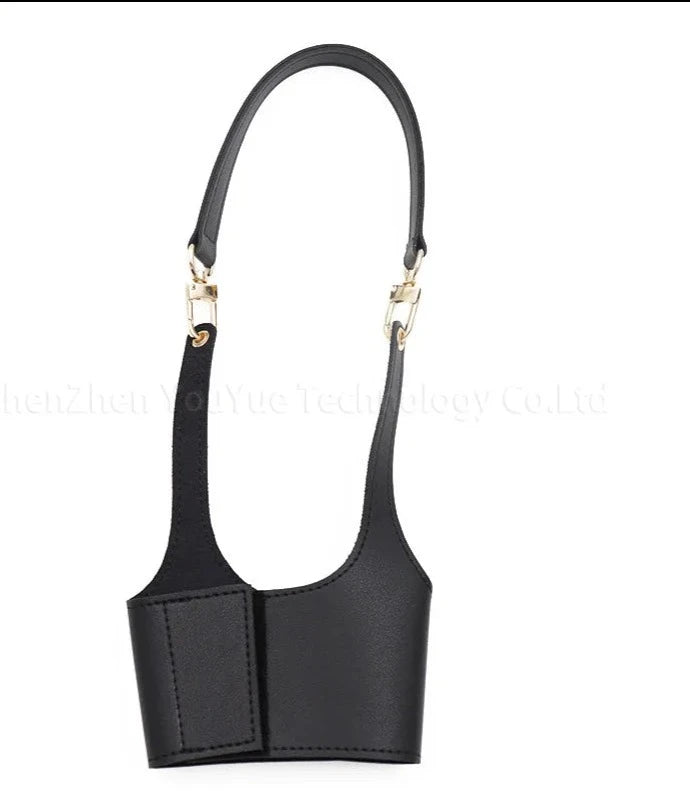 Black Leather: "Black Leather Cup Sleeve, offering a sleek and insulated holder for coffee and tea cups. Crafted from premium PU leather for durability and a non-slip grip, ideal for everyday use.