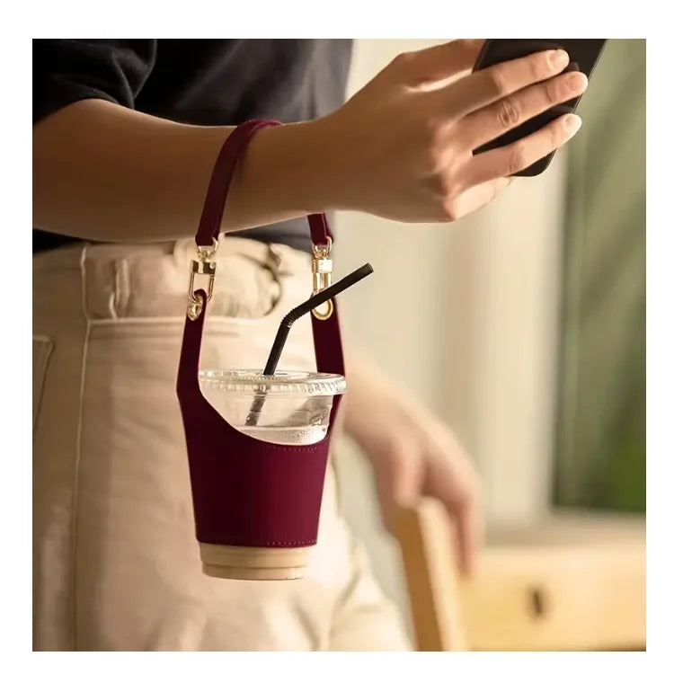 Mockup of Product - Colorful Leather Cup Sleeve: "Mockup of the Colorful Leather Cup Sleeve, an insulated holder for coffee and tea cups. Crafted from high-quality PU leather, offering a stylish and non-slip grip in various vibrant colors.