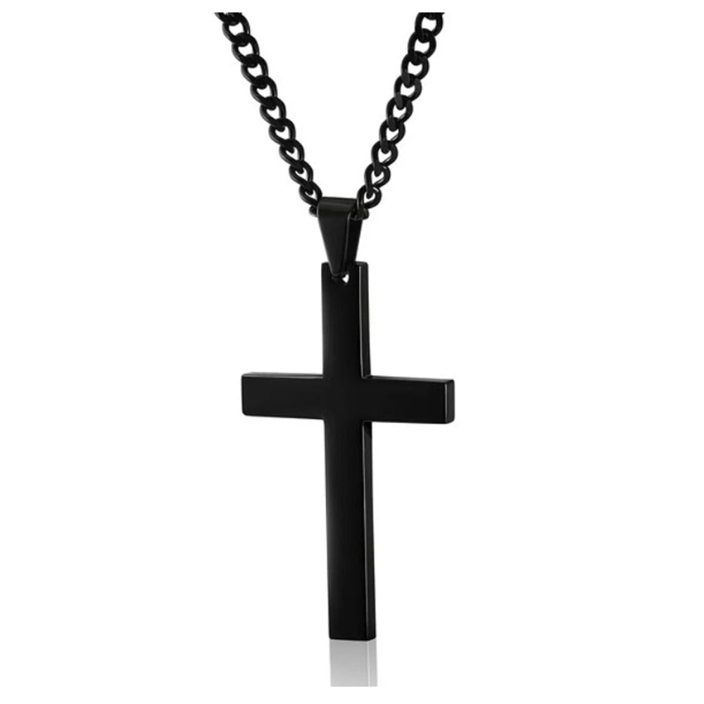 Black Titanium Cross Pendant Prayer Choker hanging in close-up, showing off the matte black finish of the chain and cross by Heavenly Crafted. A bold statement of faith."
Title: "Heavenly Crafted Black Titanium Cross Pendant - Bold Hanging Prayer Choker