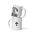Back view of white mug with crucifix: Ceramic mug featuring a crucifix on the back, representing Christ’s love and sacrifice.