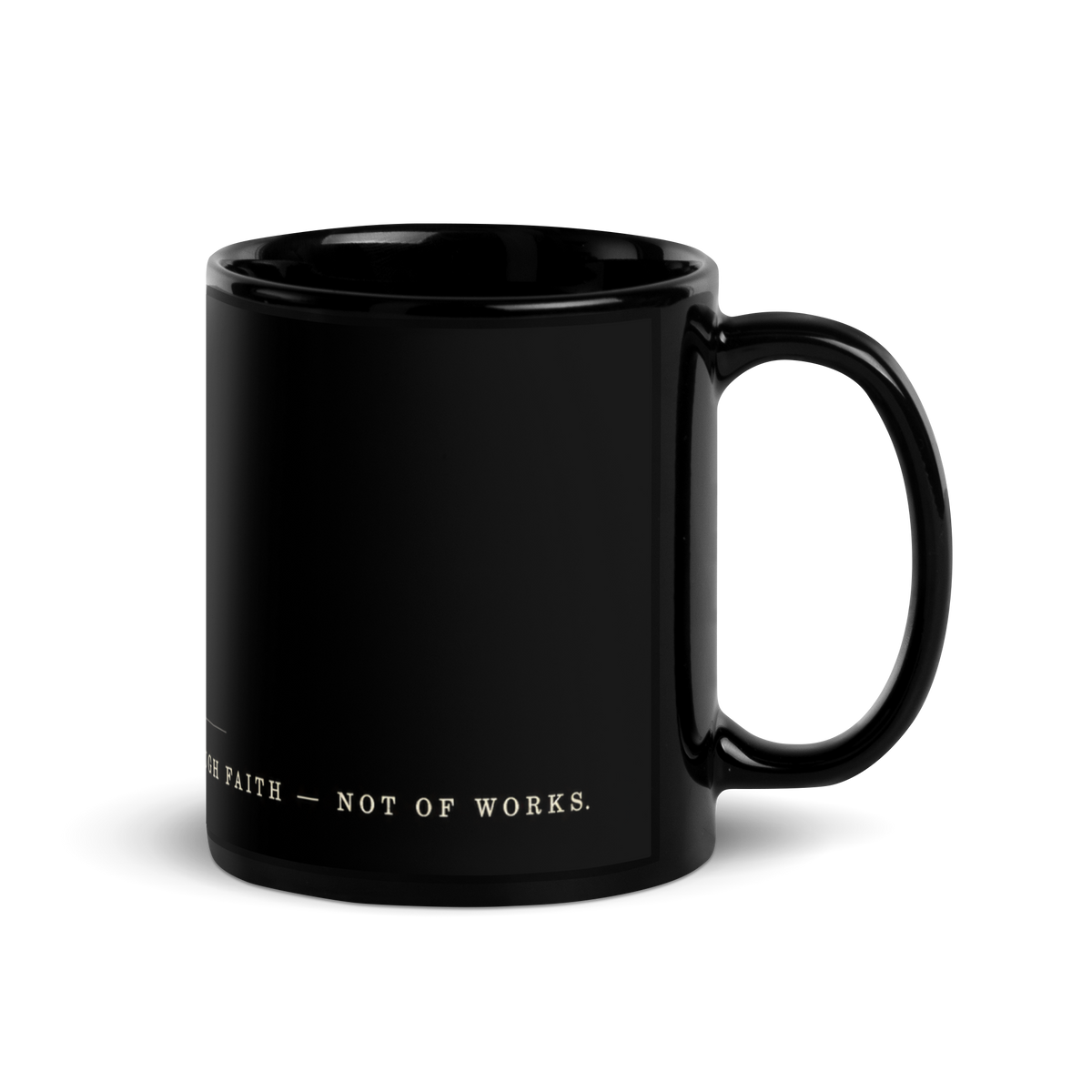 Gospel Noir Classified Faith Hebrews 11:1 black Christian coffee mug back view with redacted document design