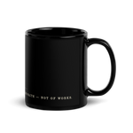 Gospel Noir Classified Faith Hebrews 11:1 black Christian coffee mug back view with redacted document design