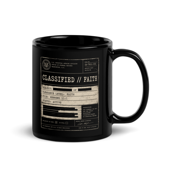 Classified Faith Hebrews 11:1 Black Christian Mug