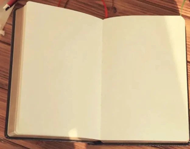 Blank Book with Bible look opened with pages facing up, showing the expansive, blank pages designed for personal journaling, spiritual reflections, and creative writing.