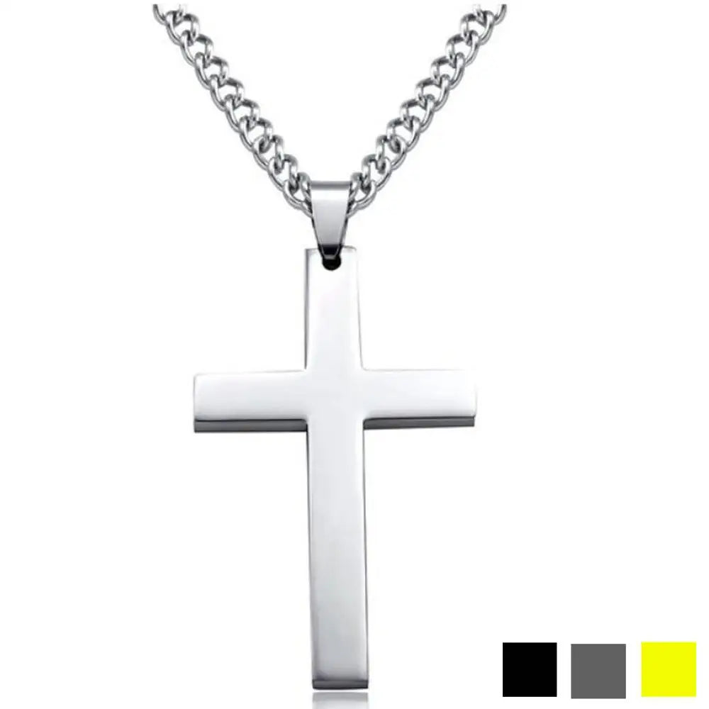 Silver Titanium Cross Pendant Prayer Choker hanging in close-up, with a detailed view of the chain and cross pendant by Heavenly Crafted. A stylish expression of devotion.
