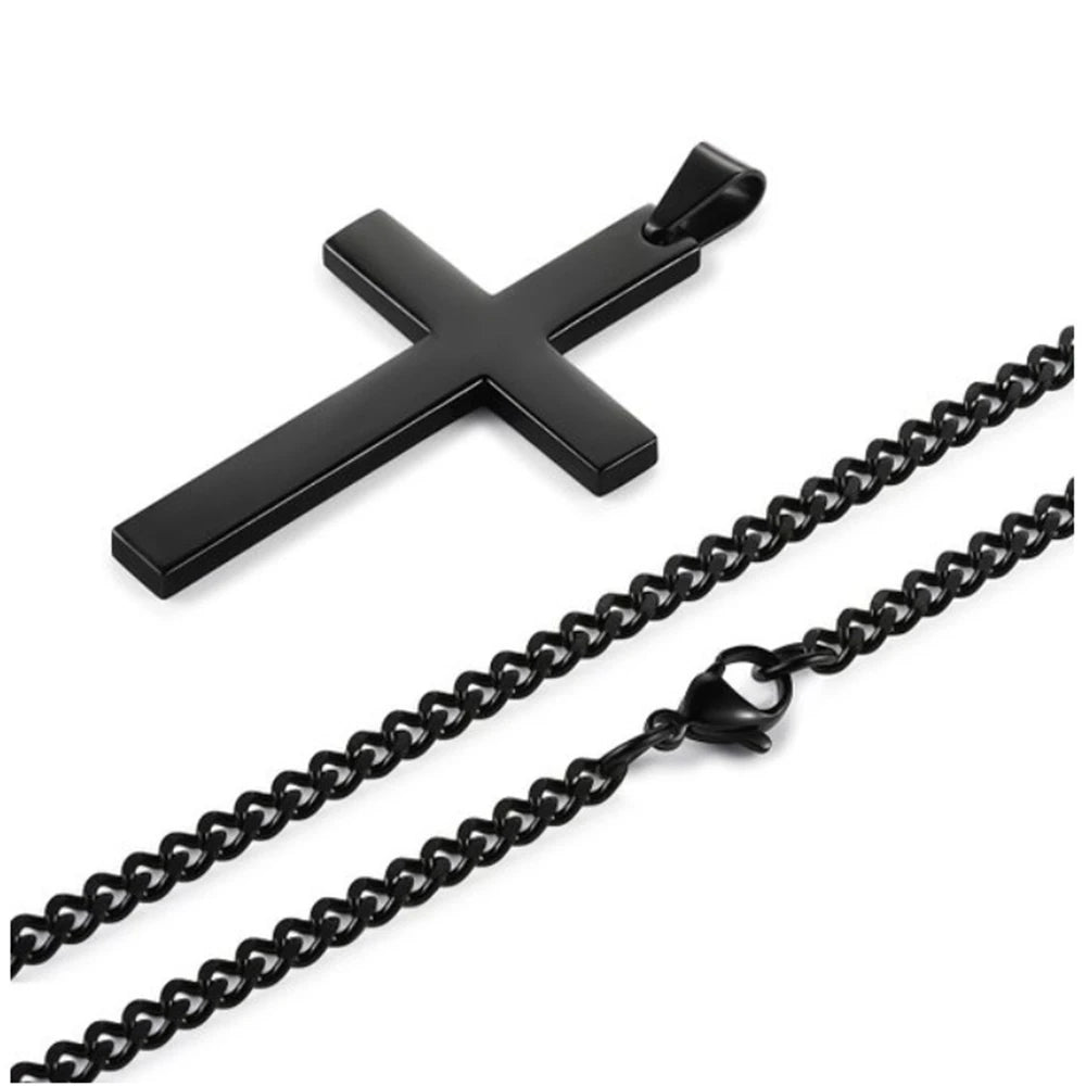 Durable Titanium Cross Pendant by Heavenly Crafted, laid out off the chain on a white backdrop, showcasing the smooth finish and detailed craftsmanship.
