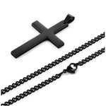 Durable Titanium Cross Pendant by Heavenly Crafted, laid out off the chain on a white backdrop, showcasing the smooth finish and detailed craftsmanship.