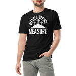 Male model wearing the 'Blessed Beyond Measure' T-shirt in black, showcasing the bold white lettering and relaxed fit. This Heavenly Crafted tee offers a casual and faith-inspired look, perfect for expressing gratitude and style.