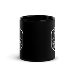 Side view of Gospel Noir black ceramic mug – minimalist white text on black ceramic