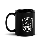 Gospel Noir ceramic mug – black with white logo on front, Heavenly Crafted