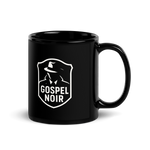 Back shot of Gospel Noir mug – black ceramic with white double-sided Gospel Noir logo