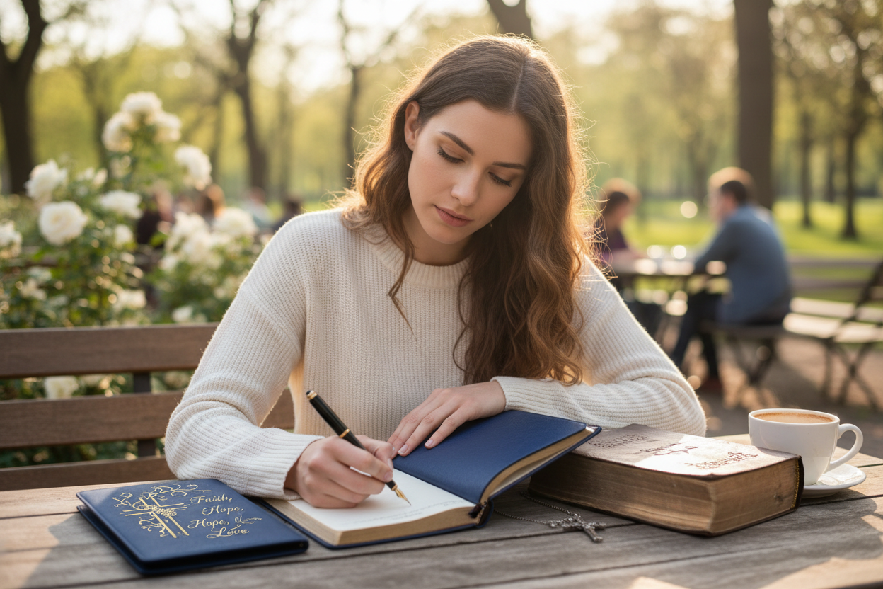 Faith journal in cafe
