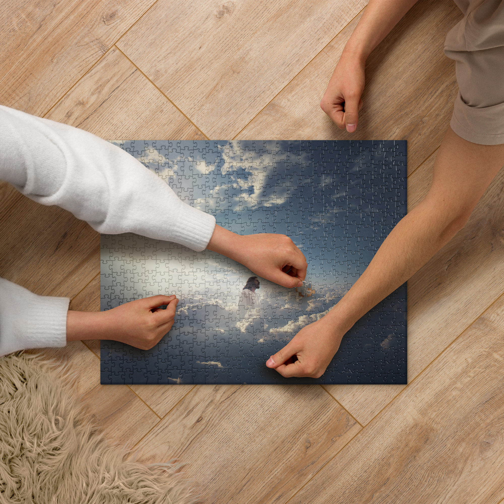 Jesus in Clouds puzzle with scenic backdrop