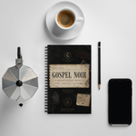 Gospel noir Notebook front Product mockup coffee coffee can pencil phone