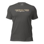 3D mockup of 'I Can Do All Things' T-shirt in Asphalt, featuring Philippians 4:13.