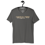Asphalt 'I Can Do All Things' T-shirt hanging on a wooden hanger.