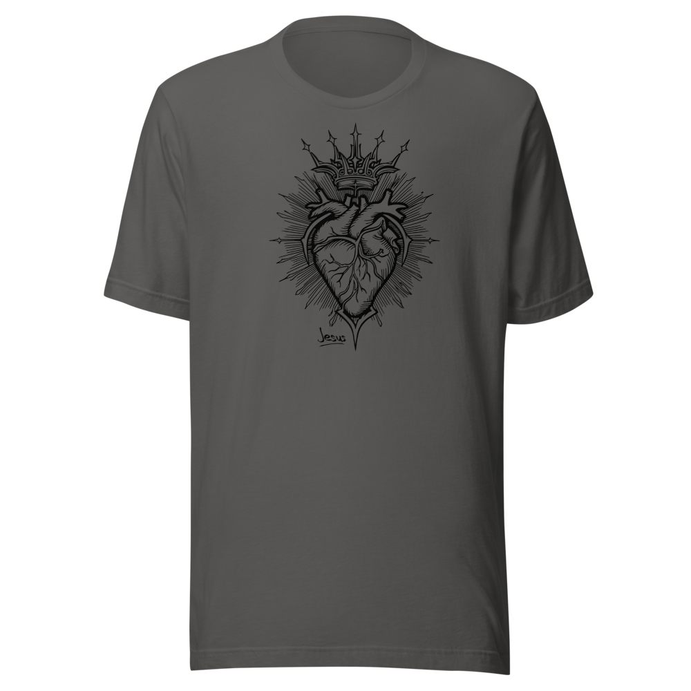 Jesus Heart T-Shirt – Subtle Faith Style in Classic Gray