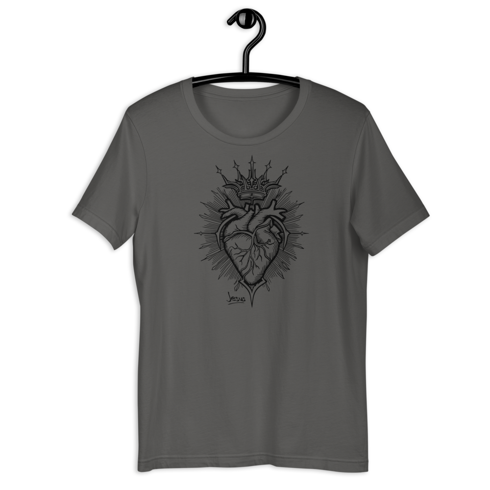 Jesus Heart T-Shirt – Subtle Faith Style in Classic Gray