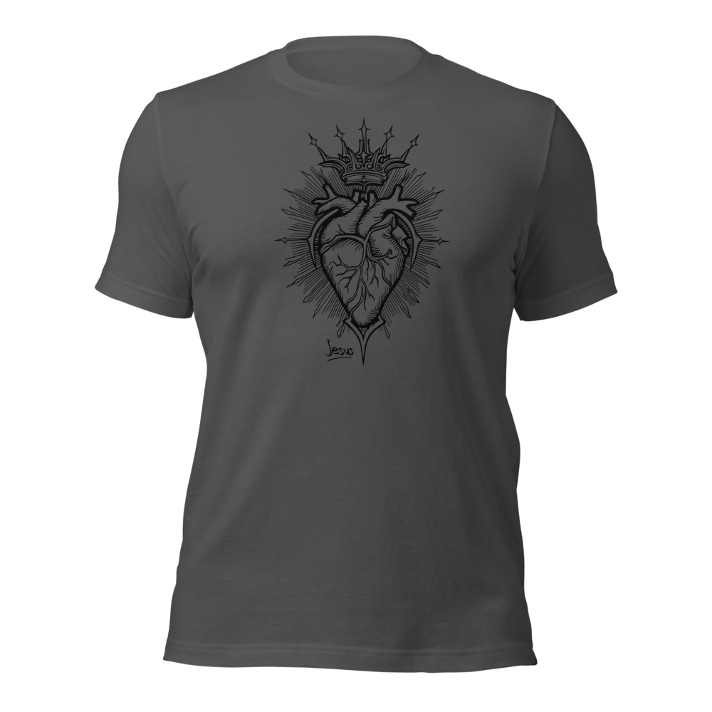 Jesus Heart T-Shirt – Subtle Faith Style in Classic Gray