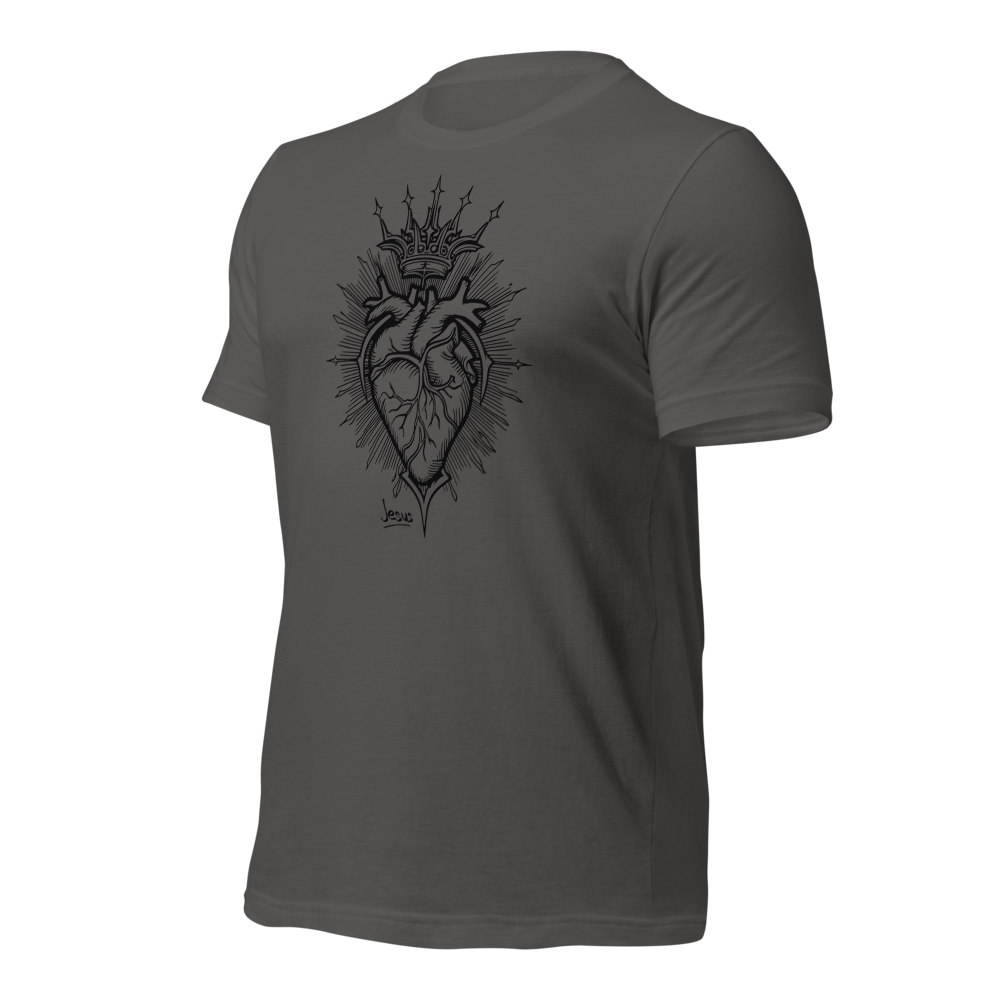 Jesus Heart T-Shirt – Subtle Faith Style in Classic Gray