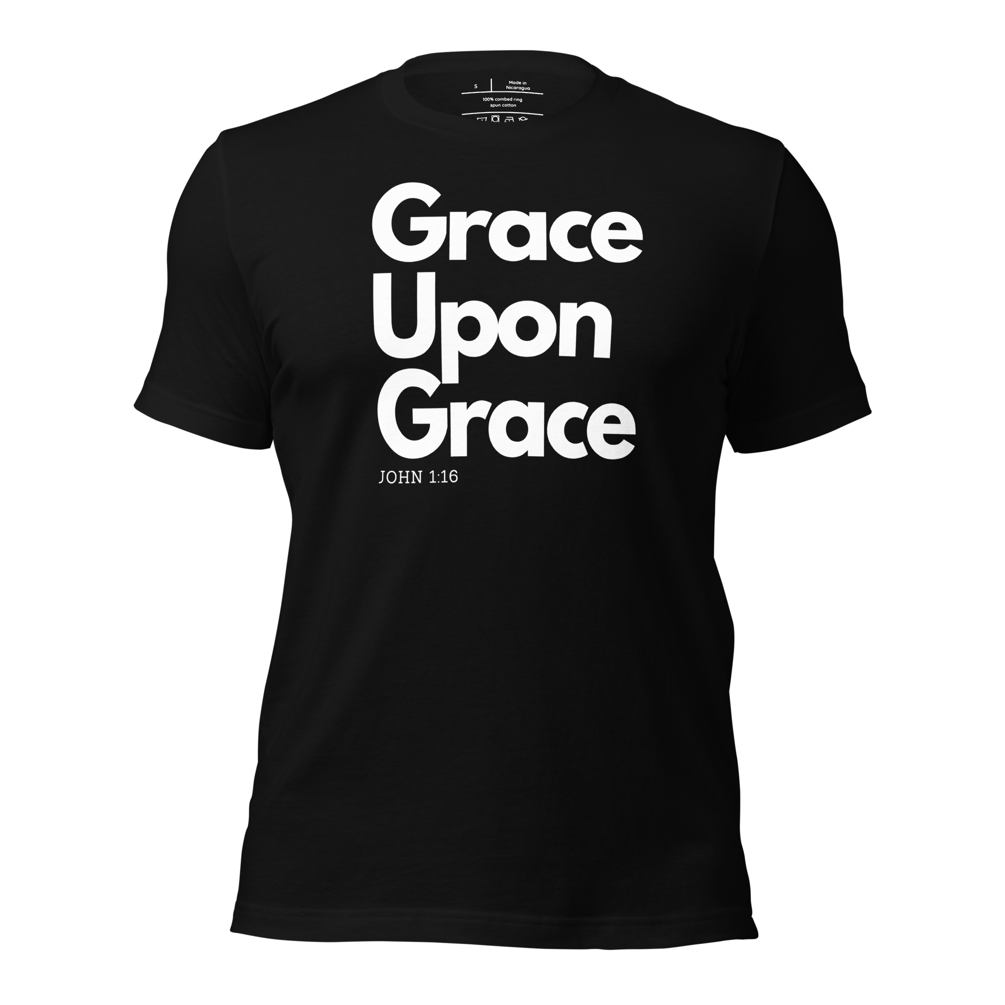 3D mockup of 'Grace Upon Grace' T-shirt, black color.
