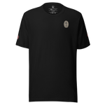 Black Gospel Noir Christian t-shirt with fingerprint cross front chest graphic. Natural fit