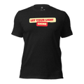 3D mockup of the 'Let Your Light Shine' T-shirt in Black Heather, featuring bold bubble lettering inspired by Matthew 5:16. Crafted from soft, breathable cotton, this shirt makes a stylish and faith-filled statement.