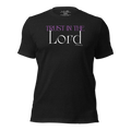 3D mockup of 'Trust in the Lord' T-shirt in Black Heather.