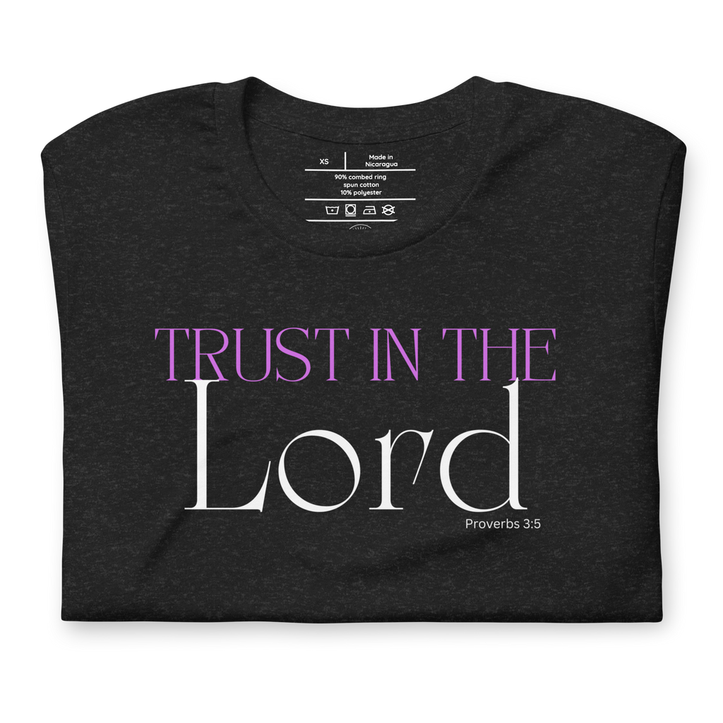 Back view of Black Heather T-shirt, plain, on a flat surface.