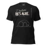 Gospel Noir I Investigated He’s Alive Christian t-shirt front typography design