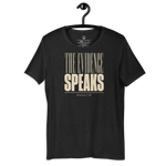 Gospel Noir The Evidence Speaks Romans 1:20 Christian t-shirt displayed on hanger -  Black Heather
