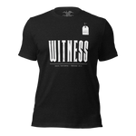 Gospel Noir Christian t-shirt with Witness Hebrews 12:1 front typography print