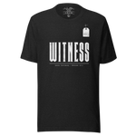 Gospel Noir Christian t-shirt with Witness Hebrews 12:1 front typography print - relaxed