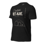 Gospel Noir I Investigated He’s Alive Christian t-shirt front typography design - 3/4 view Black "Investigated He's Alive" T-Shirt right
