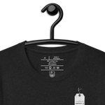 Gospel Noir Witness Hebrews 12:1 Christian t-shirt displayed on hanger Close-up of Gospel Noir collar label inside Witness Hebrews 12:1 Christian t-shirt