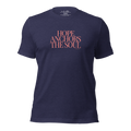 3D mockup of 'Hope Anchors the Soul' T-shirt, showing front design in Heather Midnight Navy.