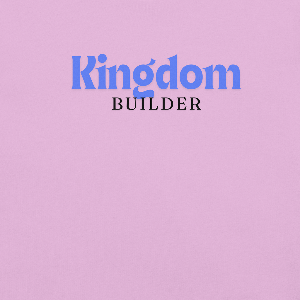 Kingdom Builders T-Shirt – Bold Blue & White on Pink
