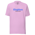 Kingdom Builders T-Shirt – Bold Blue & White on Pink