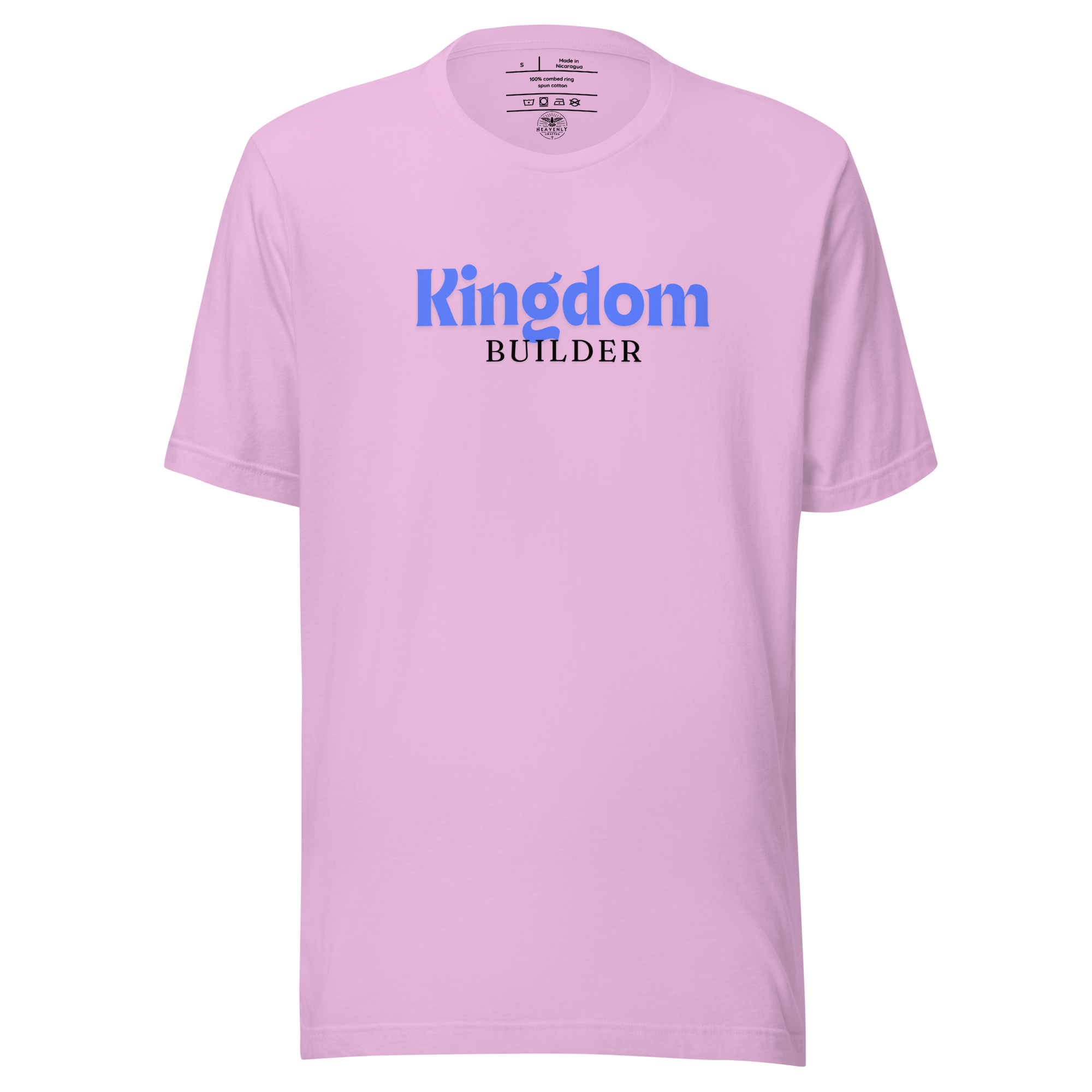 Kingdom Builders T-Shirt – Bold Blue & White on Pink