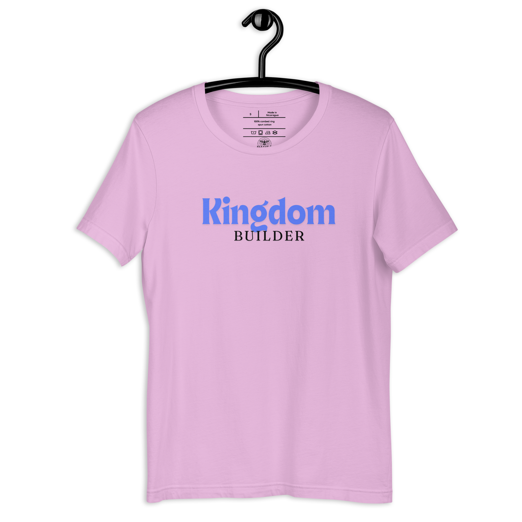 Kingdom Builders T-Shirt – Bold Blue & White on Pink
